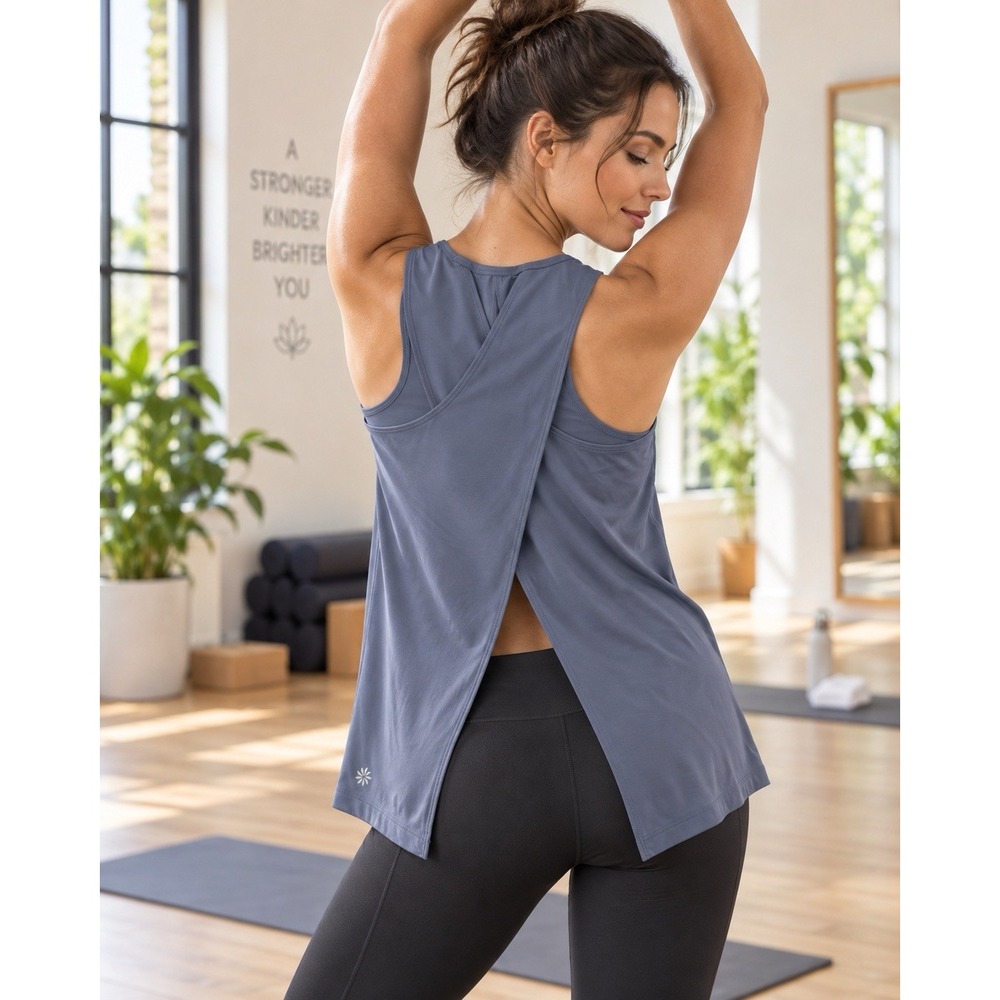 Athleta Open Back Sleeveless Tank Top Womens XS Black Breezy Cutout Discontinued